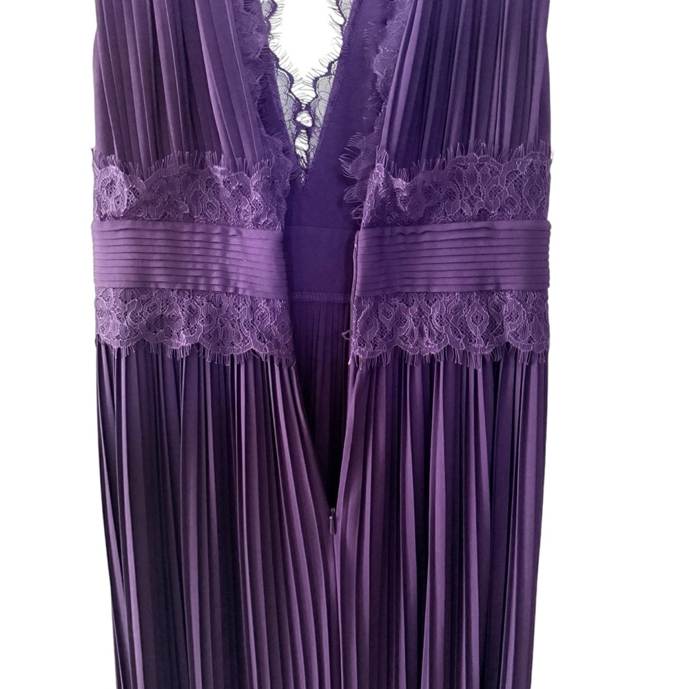 ASOS Dark Purple Pleated Maxi Dress Size 4 V Neck Lace Prom Wedding Guest Slits - Picture 9 of 16